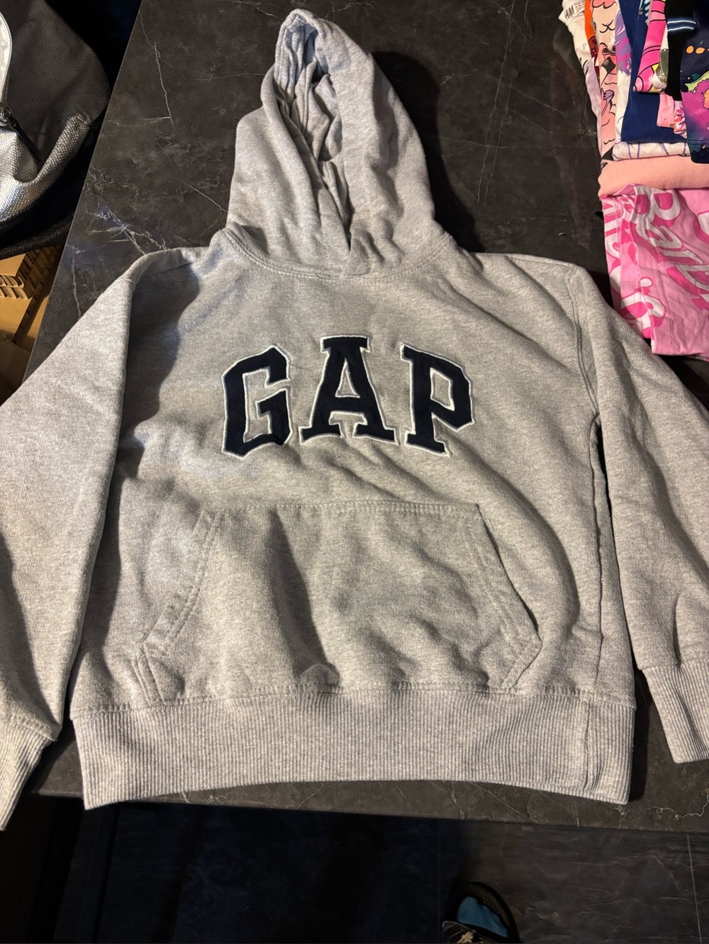 GAP Kids Light Gray Hooded Sweatshirt with Navy Logo